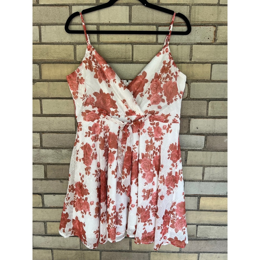 Francesca's Rust Red Floral Eyelet Mini Dress White Fit‎ & Flare Size Large NWT